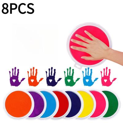 8PCS Children's Stamp, Handprint Footprint Size Stamp Pad, Washable Safety Stamp, 8 Colors