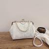 Elegant Velvet Kiss Lock Evening Clutch Women's Vintage Pearl Chain Shoulder Crossbody Bag Luxury Soft Fabric Handbag