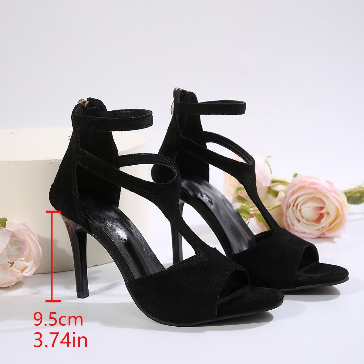 

Versatile and fashionable rear zipper bag and fish mouth sandals 2025 summer new large-size stiletto Roman sandals 43 чёрный