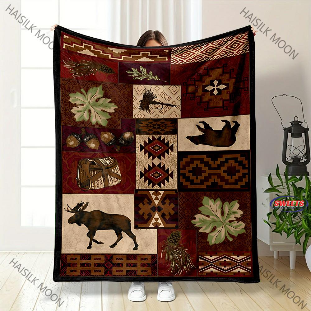 American Retro Style Print Blanket Sofa Bed All Seasons Soft Thin Blanket Gift for Parents,Grandparents,Birthday Christmas Gift