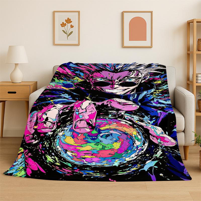 Cartoon Jujutsu Kaisen Anime Itadori Yuj Flannel Blanket Soft Warm Throw Blanket for Bedroom Living Room Bed Travel Picnic Kid