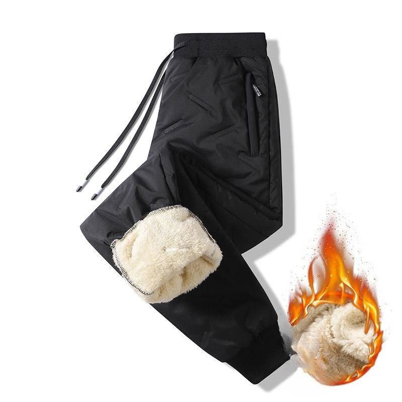 Men's Loose-Fit Oversized Windproof Fleece-Lined Shearling Sports Trousers for Autumn and Winter