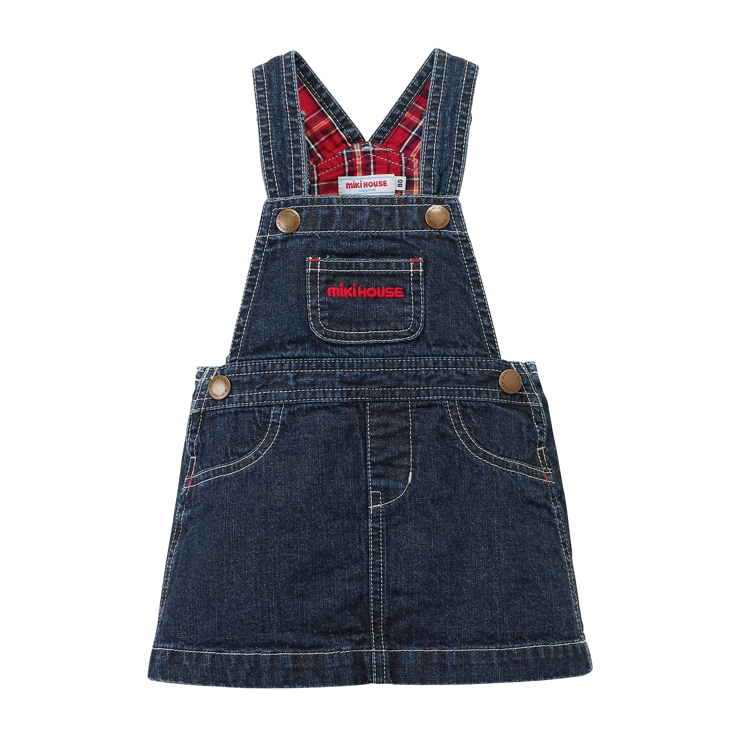 

Джинсовый сарафан с логотипом для девочек, одежда для малышей и детей, 80 см, цвет индиго-синий [MIKI HOUSE] Детский 10-1821-575