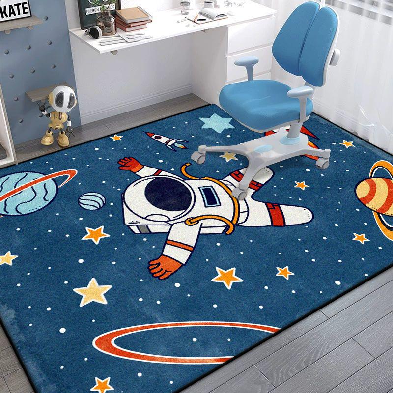 Astronaut Bedroom Chair Mat Cartoon Decoration Fluffy Plush Carpet for Living Room Large Area Gaming Room Non-slip Rugs Washable