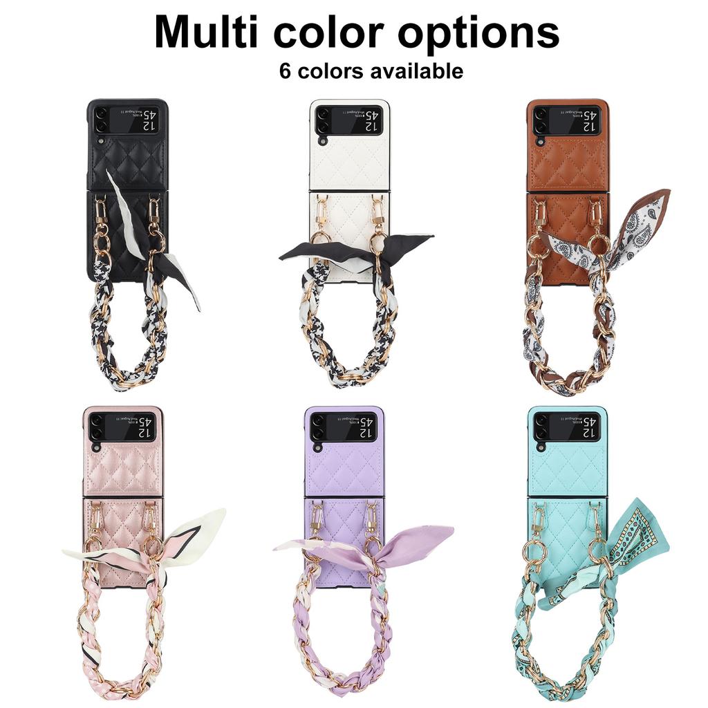 Applicable to Samsung Z Flip6 mobile phone case Flip4 small fragrant wind rhombus silk scarf diagonal span portable rope pocket 2