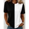 Moda Donna Retro Creativa Mezza Giunzione Stampa Maglietta Divertente Casual Girocollo Maniche Corte Maglietta Estiva Femminile Maglietta