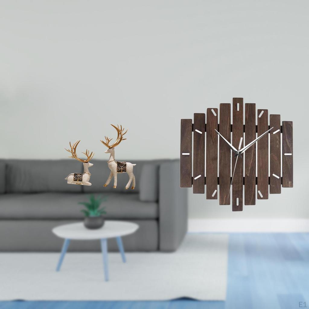 Elegant Reindeer Figurines And Wooden Wall Clock Set for Home Decor Unique Deer Statues Silent