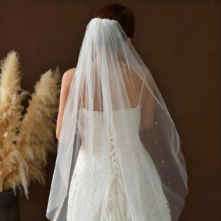 Sheer Bridal Hair Veils With Sparkling Crystal Rhinestones And Secure Hair Comb For Outdoor Wedding Ceremony Dressingup
