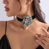 Exaggerated Romantic Big Flower Rhinestones Clavicle Chain Bracelet for Women Elegant Adjustable Choker Y2K Accessories
