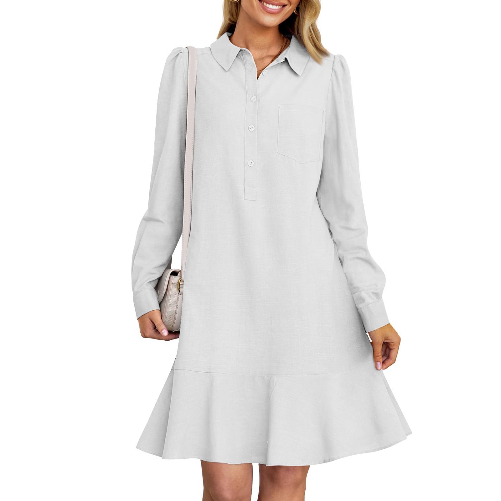 

Женское платье-рубашка с длинным рукавом на пуговицах, струящиеся повседневные платья-туники с оборками XXL белый