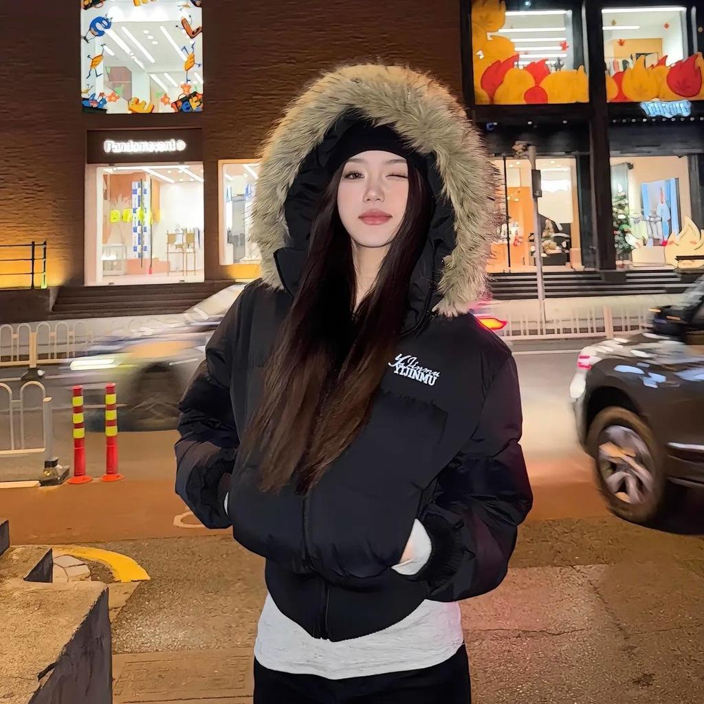 American winter short fur collar down cotton-padded clothes for women's new waist and thin high-end cotton-padded jacket