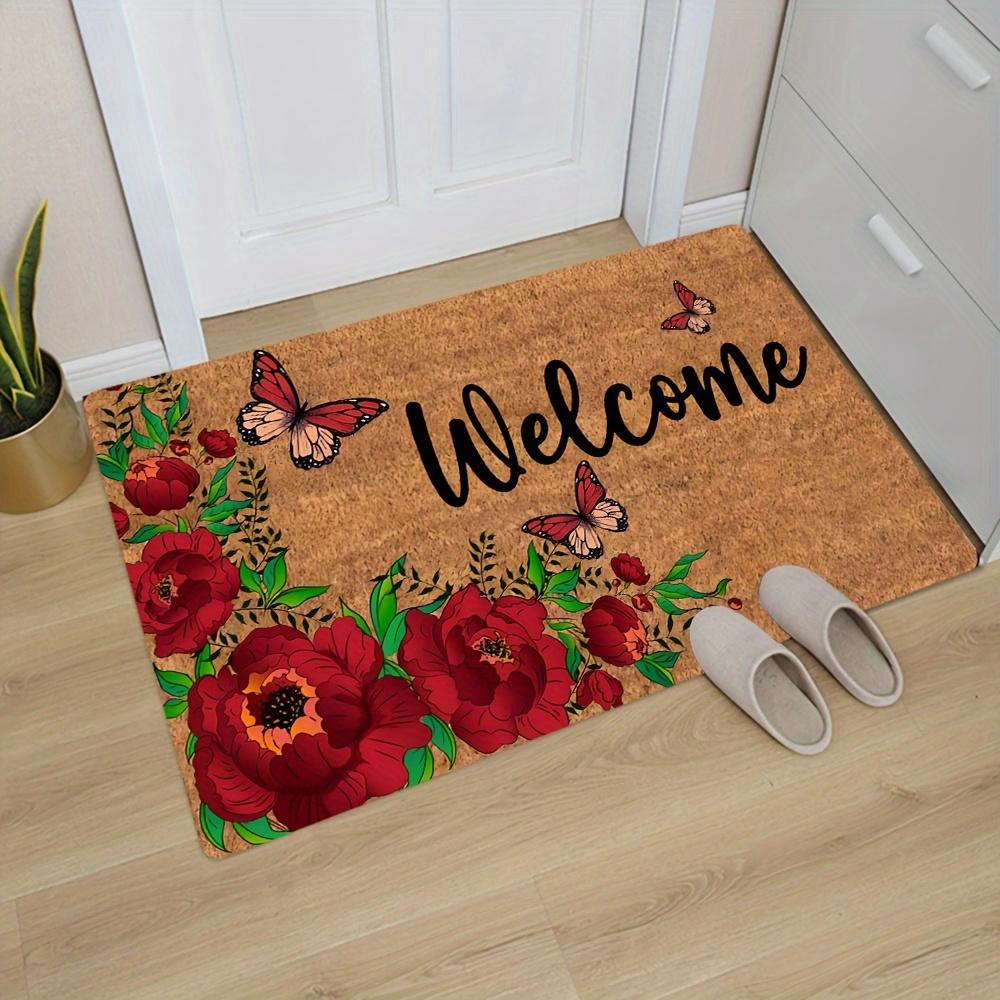 1Pcs Anti Fatigue Kitchen Rugs, Peony Butterfly  Print Waterproof Non-Slip Thick Cushioned Kitchen Mat Heavy Duty Comfort Standing Mat for Kitchen