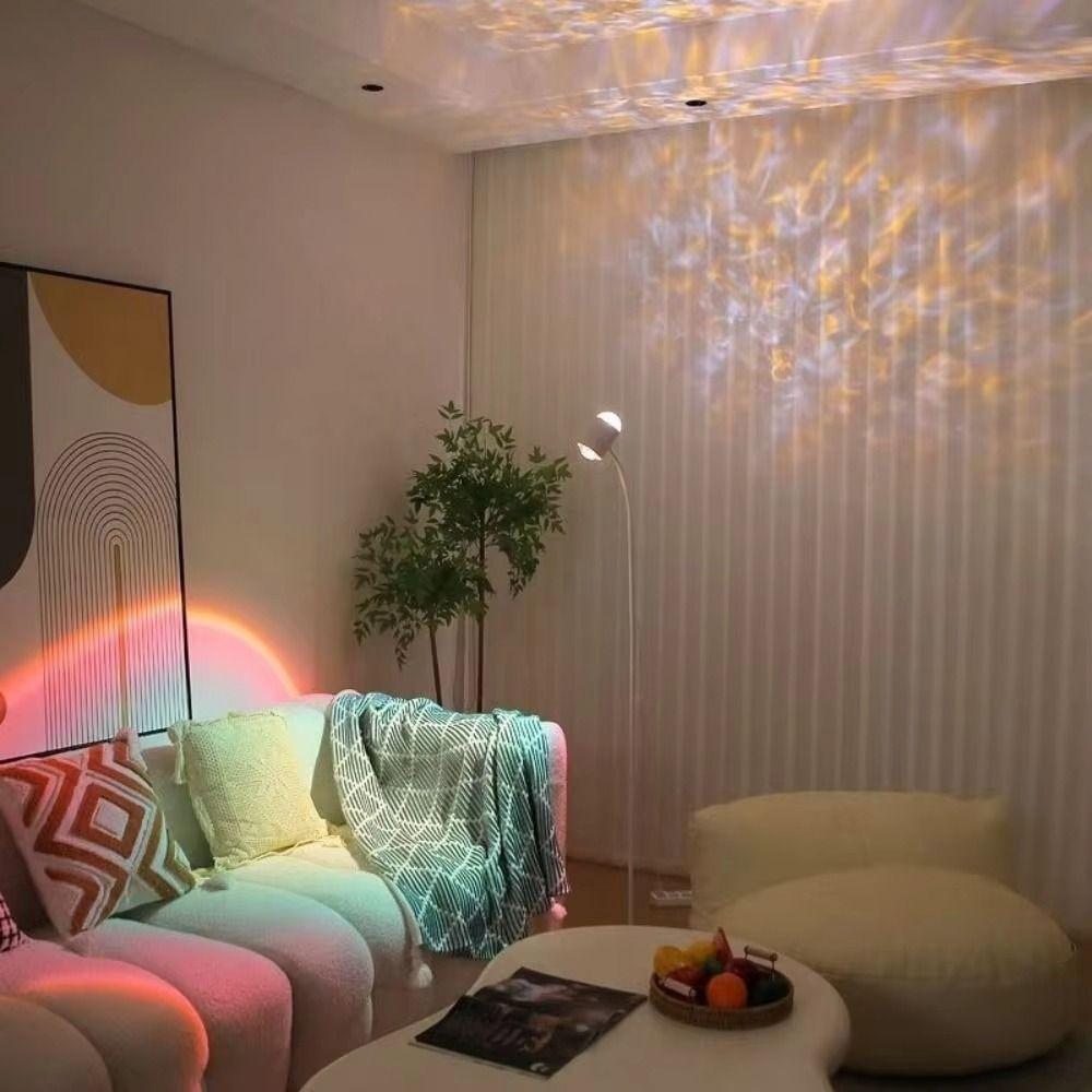 Button Control Sunset Lamp 360° Rotation Dual-Head Design Floor Lamp Water Ripple Lamp Night Light