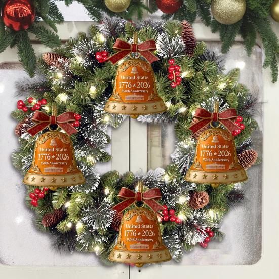 USA 250th Anniversary Bell Ornament Golden-Plated Metal Pendant Durable Collectible Decor Christmas Themed Decorative Bell