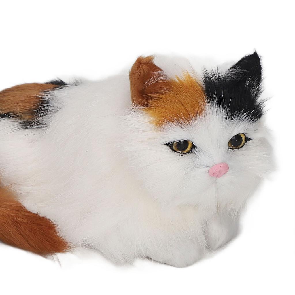 Soft Plush Cat Doll High Simulation Opening Eyes Lifelike Animal Toy for Desk Decoration Colorful Hair