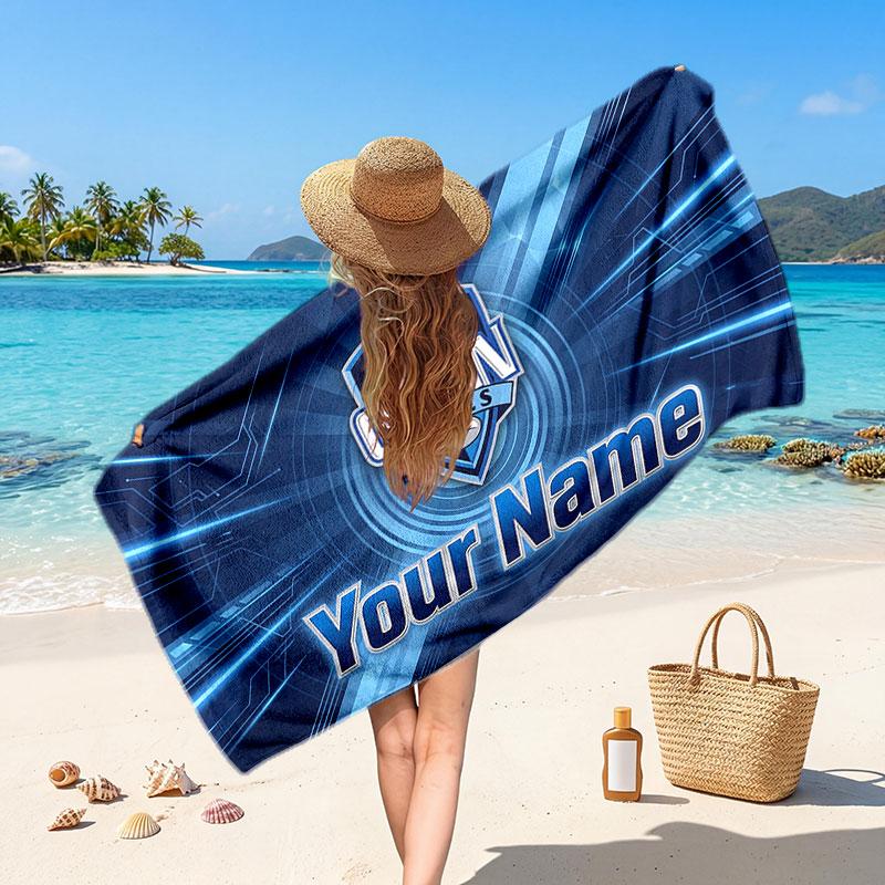 NSW Blues Customized Name Text Beach Towel, Soft Absorbent Towel Beach Pool Travel Personal Gift