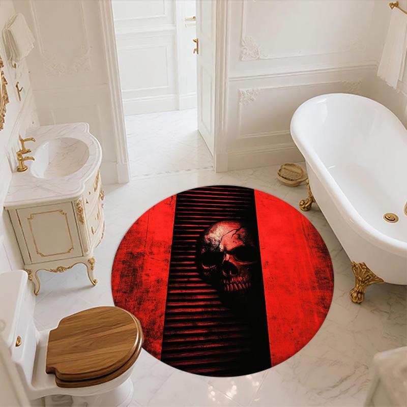Red and Black Skull,Round Area Rug,Carpet Rug for Living Room Bedroom Sofa Playroom Decor,Non-slip Floor Mat