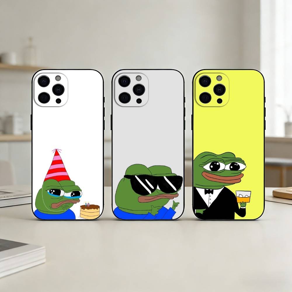 Funny Pepe the Frog Phone Case For iPhone 17,16,15,14,13,12,11 Plus,Pro Max,SE4Soft Silicone Black Cover