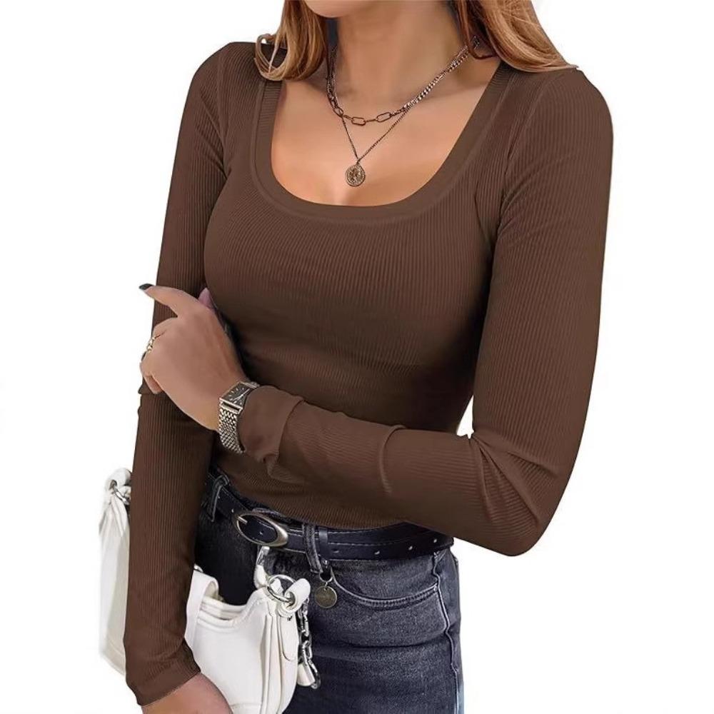 Solid-color Casual Comfortable Fitted Long-sleeved Women's T-shirt