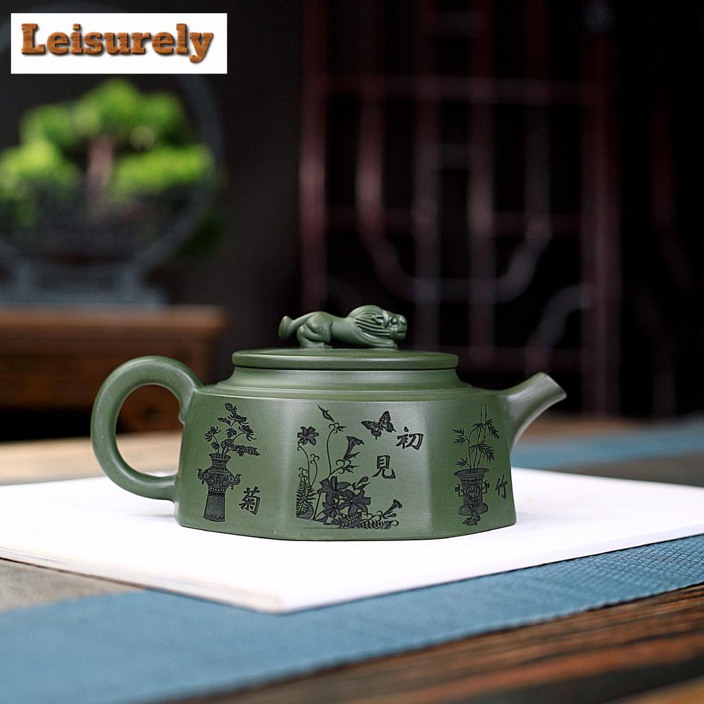 320ml Yixing Purple Clay Teapot Handmade Octagonal Lucky Auspicious Beast Pot Raw Ore Green Mud Kettle With Infuser Zisha Teaset