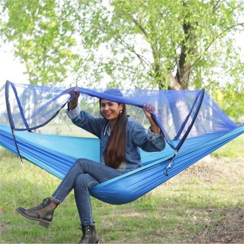 Automatic Quick-Open Parachute Hammock with Mosquito Net