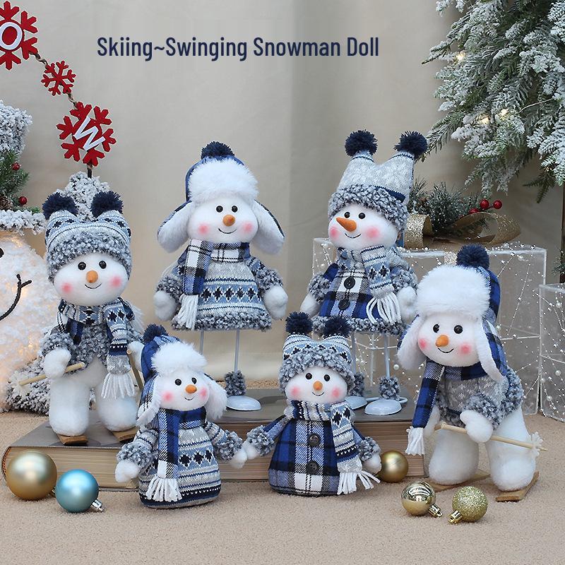Blue Fabric Snowman Doll - Christmas Tree Ornaments and Scene Decorations