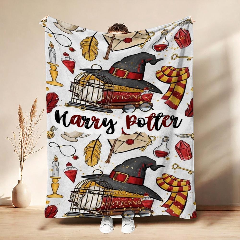 Harry Potter Magical Journey Printed Flannel Blanket Soft Comfortable Fleece Blanket For Living Room Bedroom Study Party Decor Birthday Gift