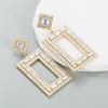 Womens Drop Exaggerated Mesh Earrings Red Rectangular Alloy Inlaid Color Crystal Advanced Geometric Earrings