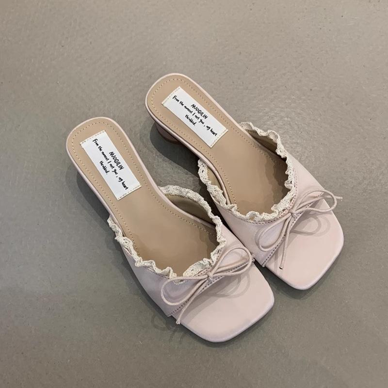 

Модні сандалі на танкетці, жіночі, літо 2025, новинка, з бантом, на товстому підборі, середній підбор, ніжний вітер зі спідницею, шльопанці 40 абрикосовий