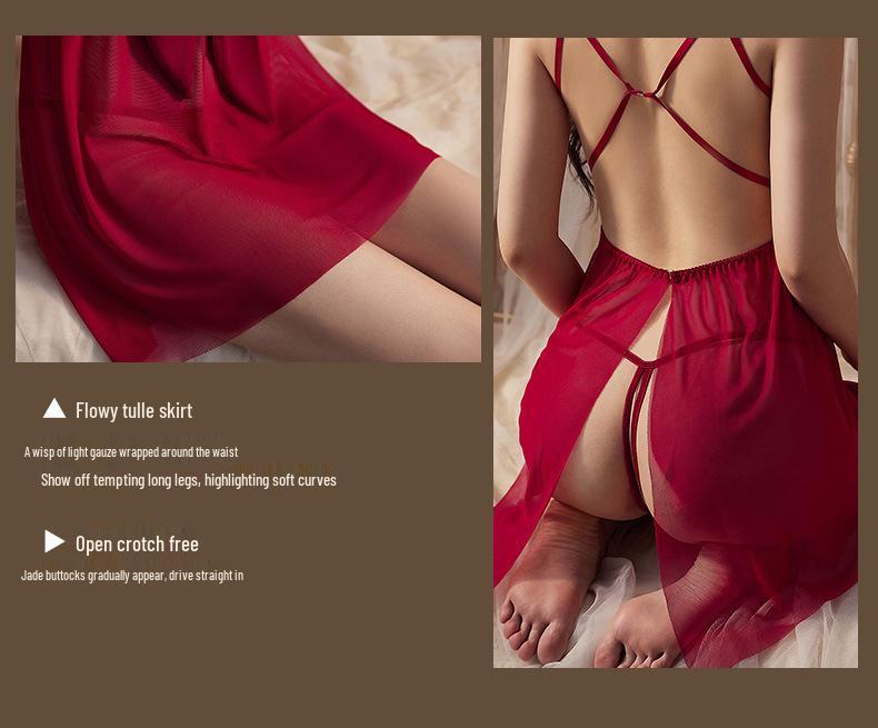 Xiaohongshu Influencer Style See-Through Mesh Camisole Nightgown with Bow