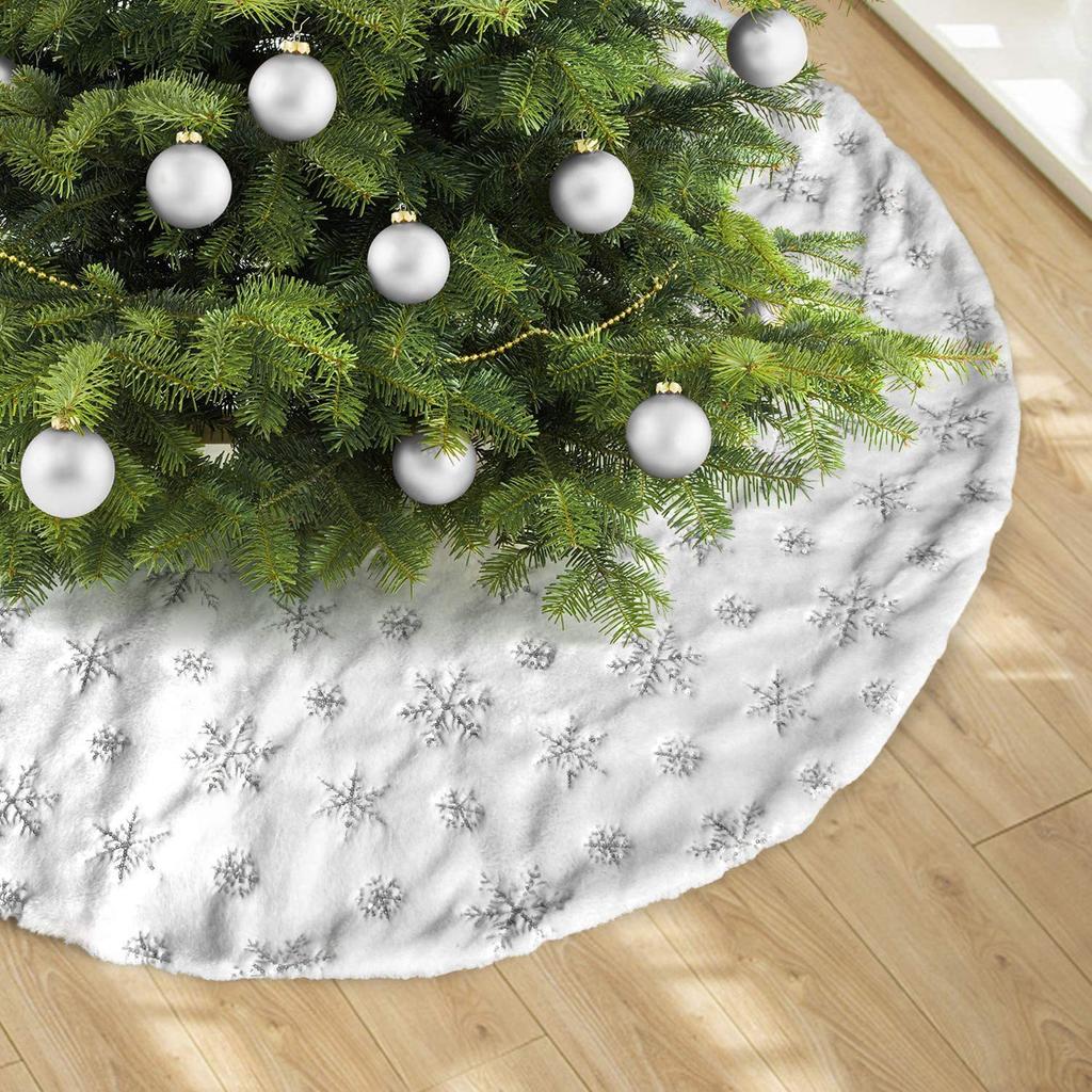 Julgransdekorationer Vit Broderad Snöflinga Julgransmatta Vit Plysch Paljett Julgransmatta