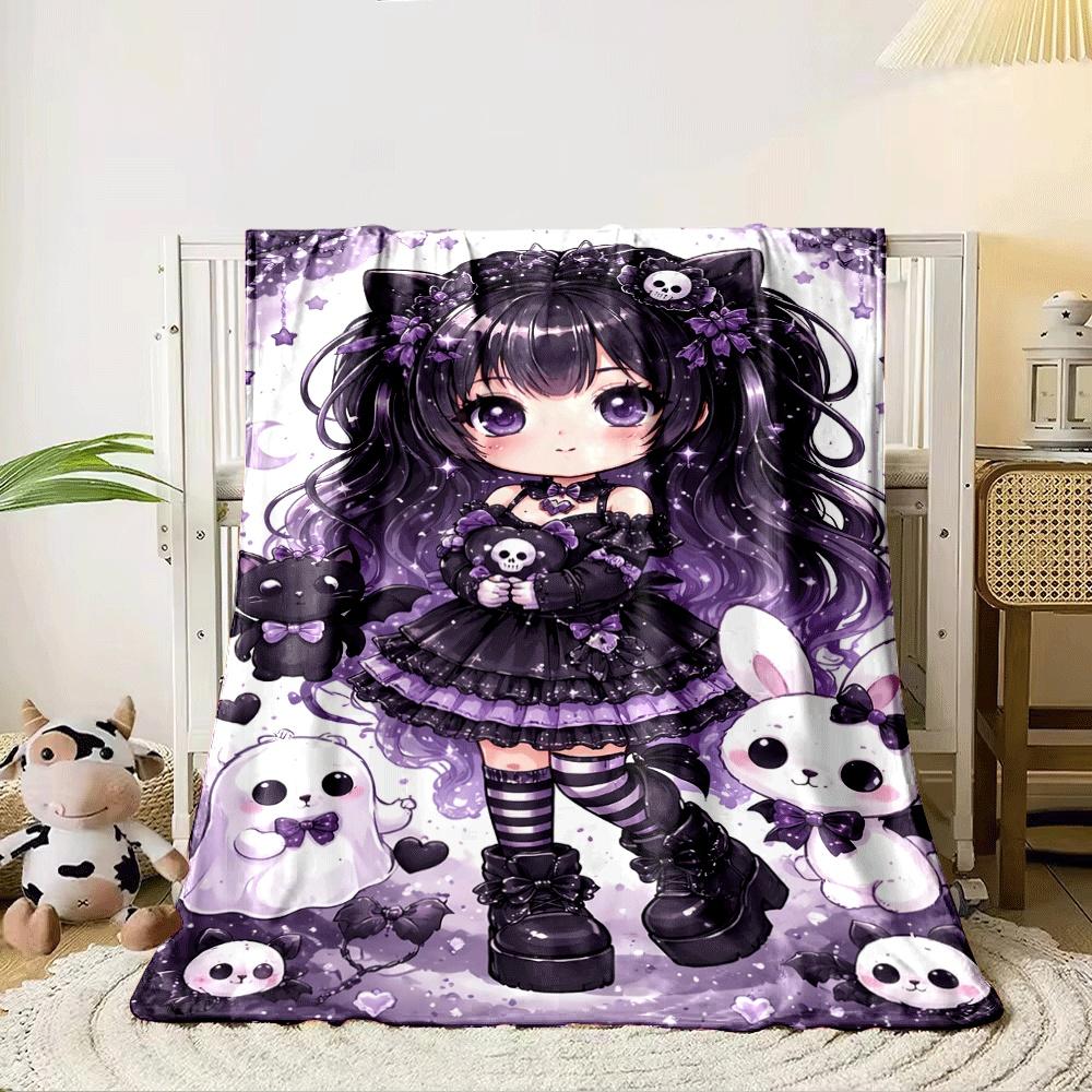 Cute Gothic Theme with Skulls, Bows, Black and Purple Accents, and Animals. for All Seasons Blanket Lunch Break Throw Gift