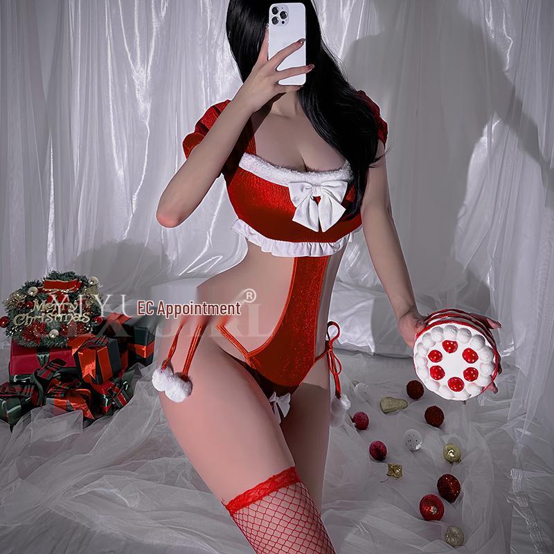 Yiyue Sexy Christmas Lingerie: Open Crotch Bodysuit with Quick Release Temptation Set