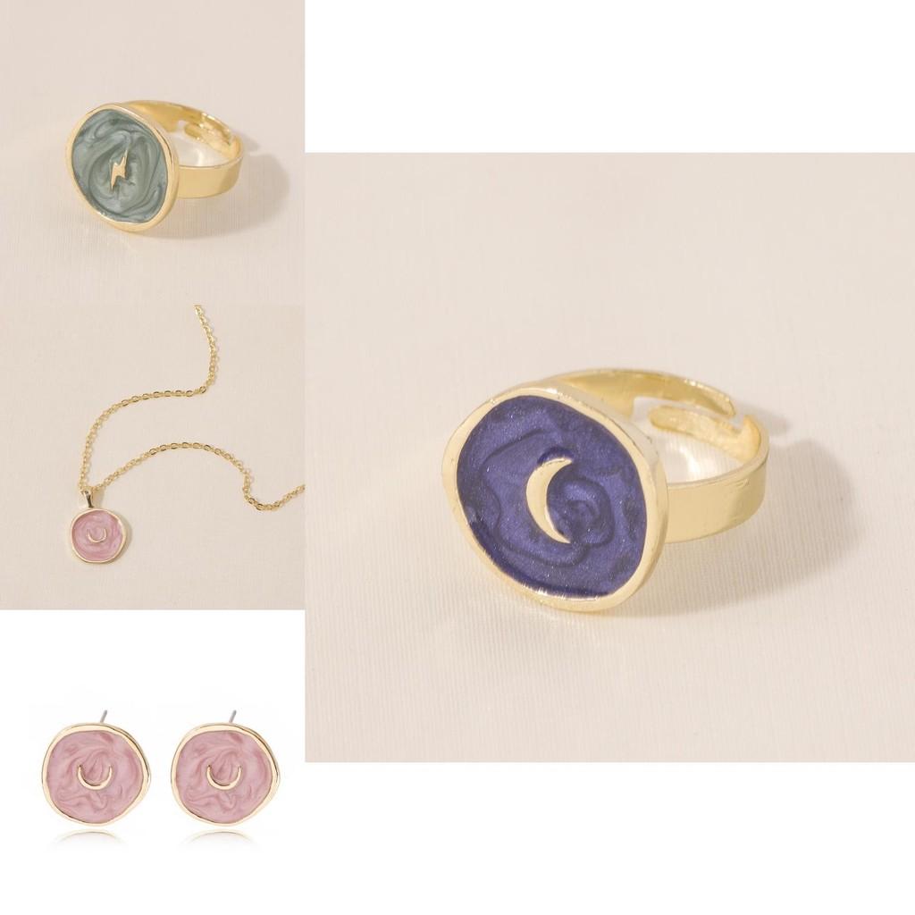 Trendy Alloy Heart Star Moon Earrings And Rings With Fashion Plated Necklace