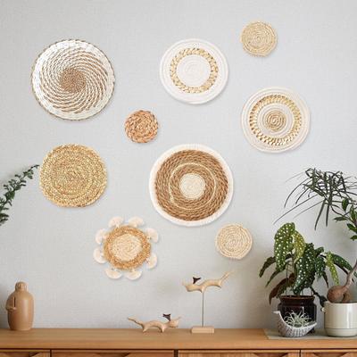7/9 ks/sada Boho nástěnná dekorace z košíků Ručně tkaná kulatá plochá nástěnná dekorace Bohémská dekorativní rustikální ratanová mořská tráva proutěná nástěnná umělecká díla