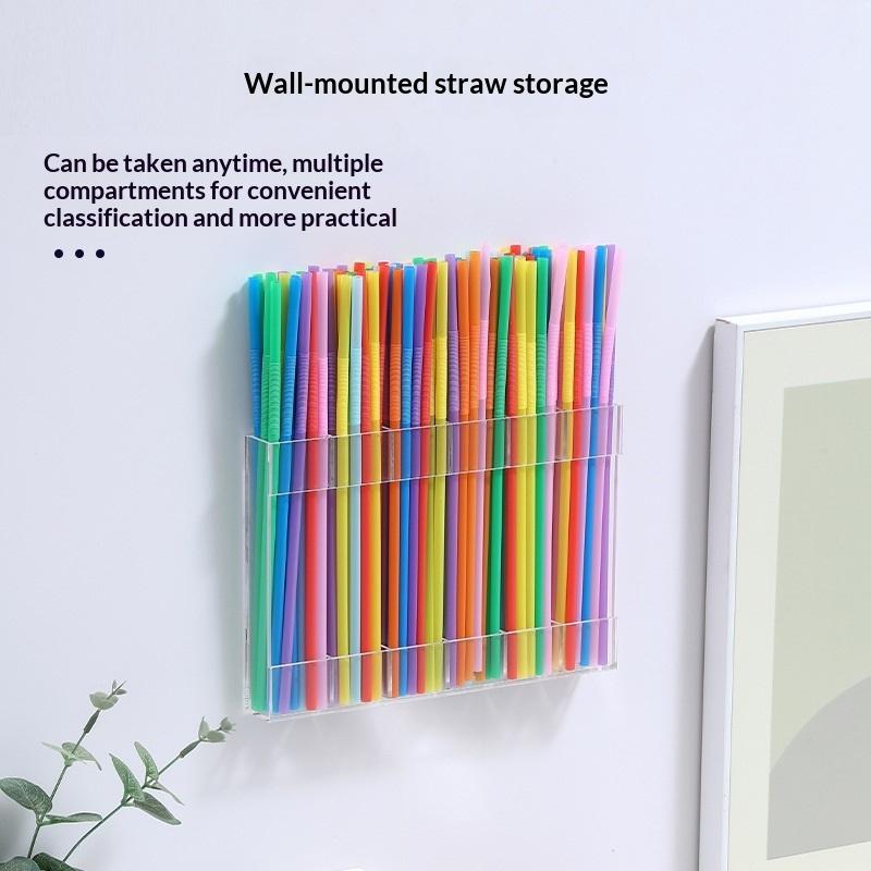 5/6 Grids Reusable Straw Holder, Kitchen Countertop Storage Rack With Strong Double-Sided Tape, Suitable For Countertops Cabinet