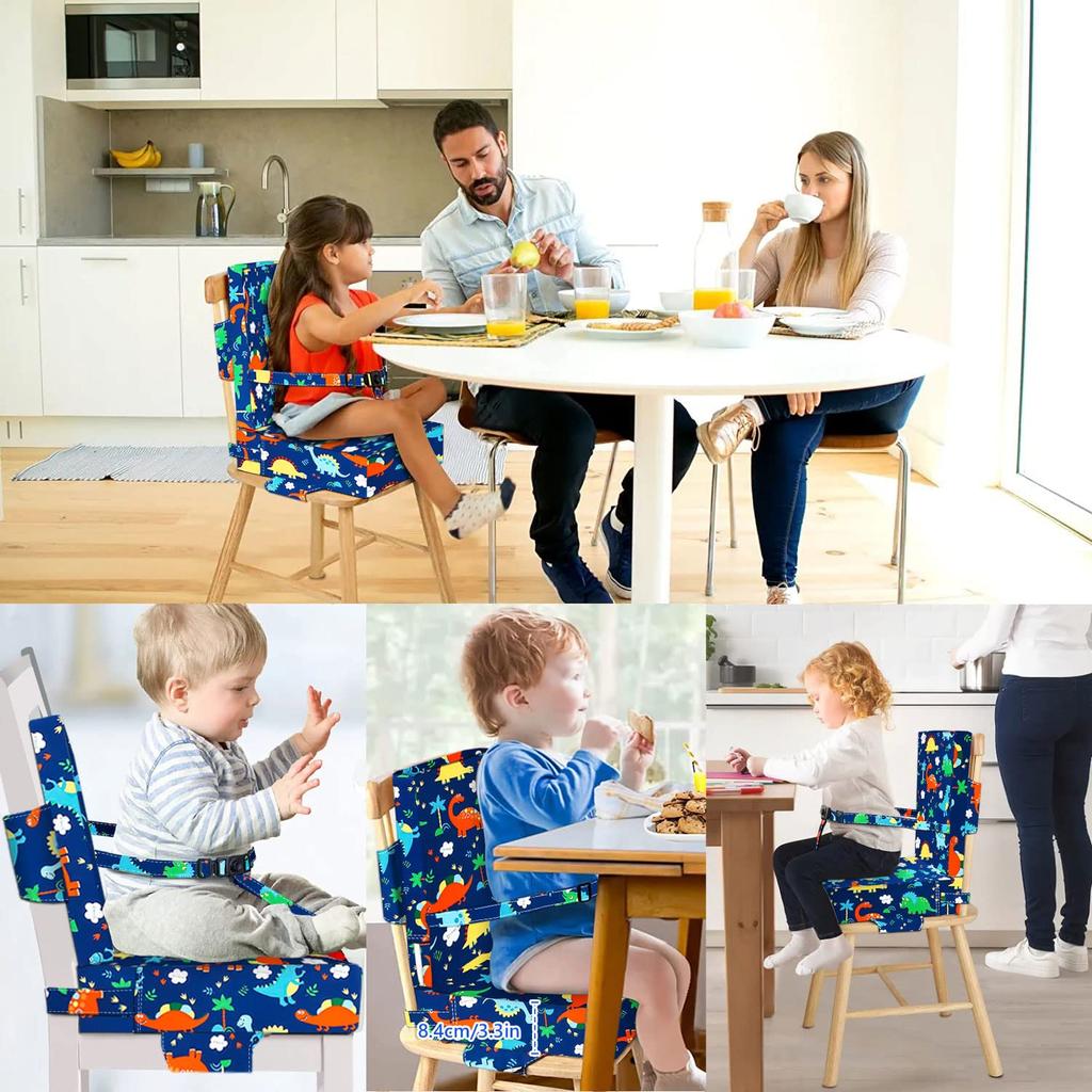 Adjustable Height Children's Dining Cushion, Portable, Removable, Washable High Chair/Booster Cushion for Kids, Chair Seat Pad, Mat, Fabric, with Stra
