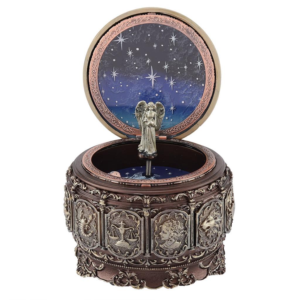 Vintage Music Box with 12 Constellations Rotating Goddess Twinkling LED Light