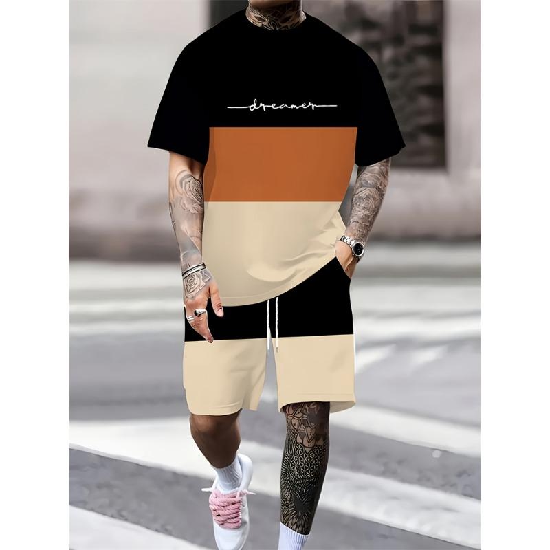 

Summer Men s Sportswear Solid Color Round Neck T-shirt Waist Nut Flower Pattern Shorts Fashion Two Piece Men s Hawaii Suit 4XL