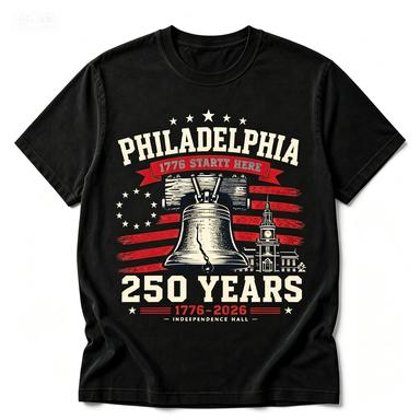Philadelphia 1776-2026 250 Years Independence Hall Liberty Bell Patriotic Vintage Cotton T-Shirt