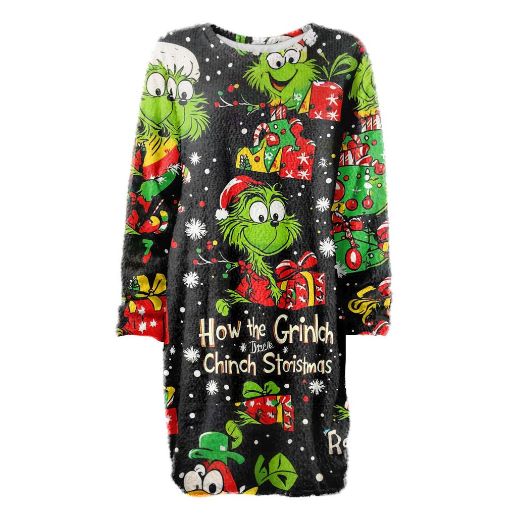 Women's Round Neck Casual Long Sleeve Plush Dresses