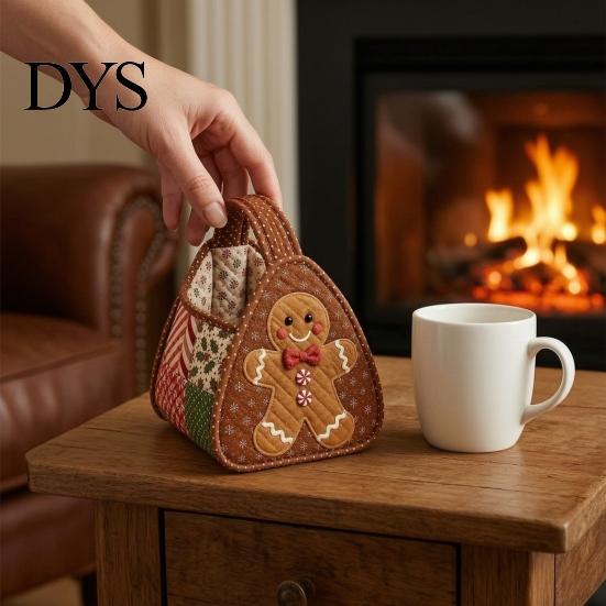 Holiday Decorative Tote DIY Quilted Christmas Basket Kit, Character Plaid Fabric Carry Tabletop Ornament Holder Craft Set, Storage Sewing Project,
