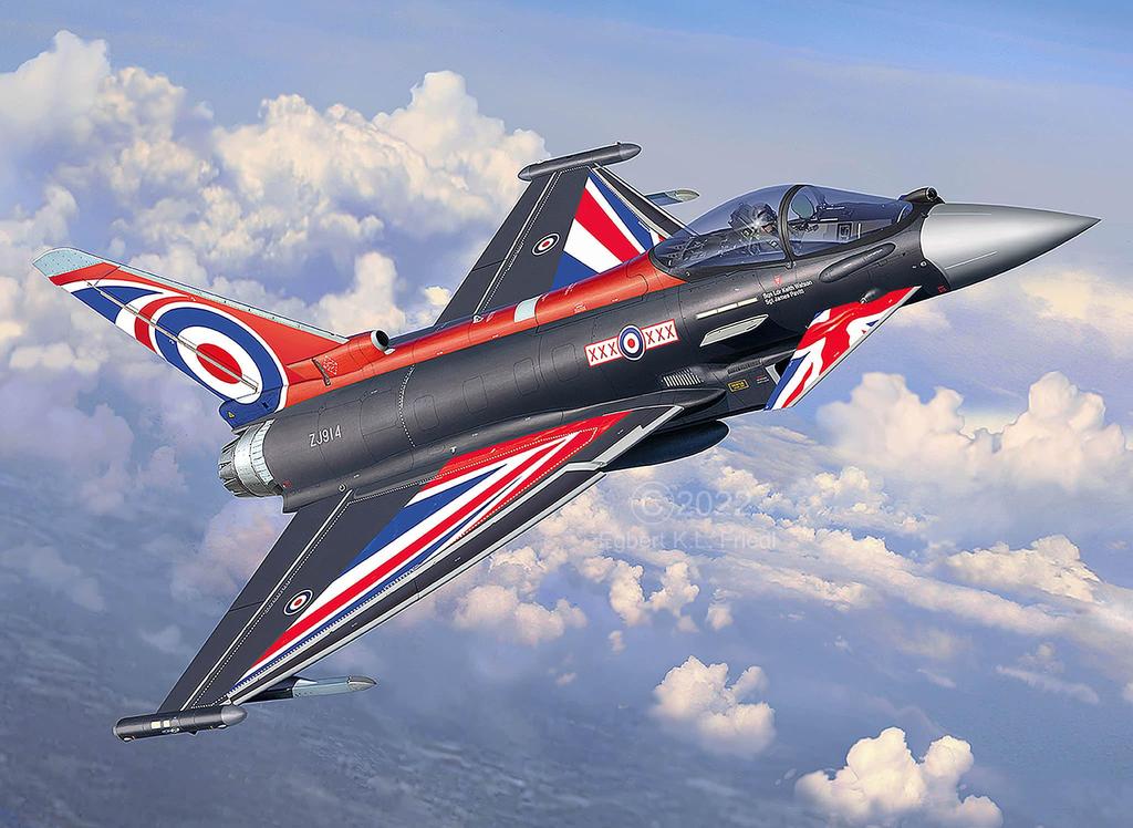 Plastikový model letadla Revell Eurofighter Typhoon Blackjack, barva lití, německý model letadla Revell 03820, Royal Air Force. (Revell) 1/48