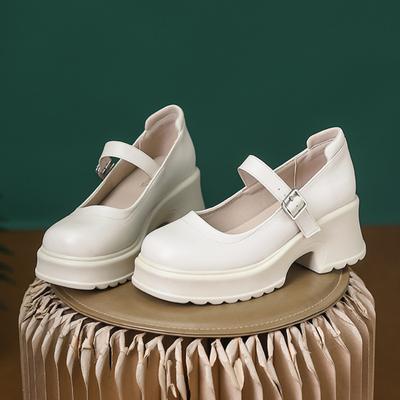 Zapatos Mary Jane de Suela Gruesa para Mujer 2024 Nueva Moda Casual Sencillo Color Sólido Combinables Tacón Grueso Zapatos Individuales Otoño