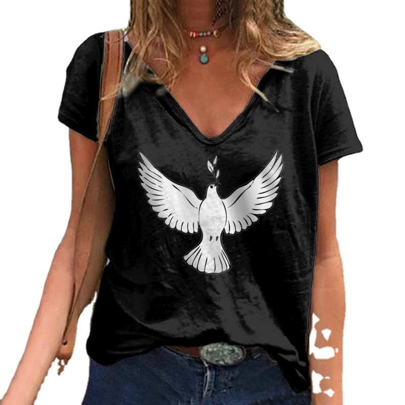 T-shirt Casual da Donna Estiva alla Moda con Stampa di Uccelli 3D, Manica Corta, Vestibilità Larga
