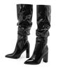 Patent Leather Over The Knee Chelsea Boots Women Shoes Chunky Heels Fashion Solid Sexy Thin High Heel Side Boots Female