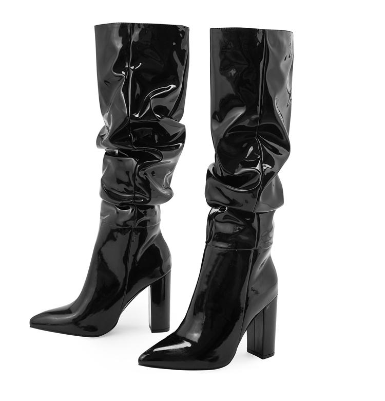 Patent Leather Over The Knee Chelsea Boots Women Shoes Chunky Heels Fashion Solid Sexy Thin High Heel Side Boots Female