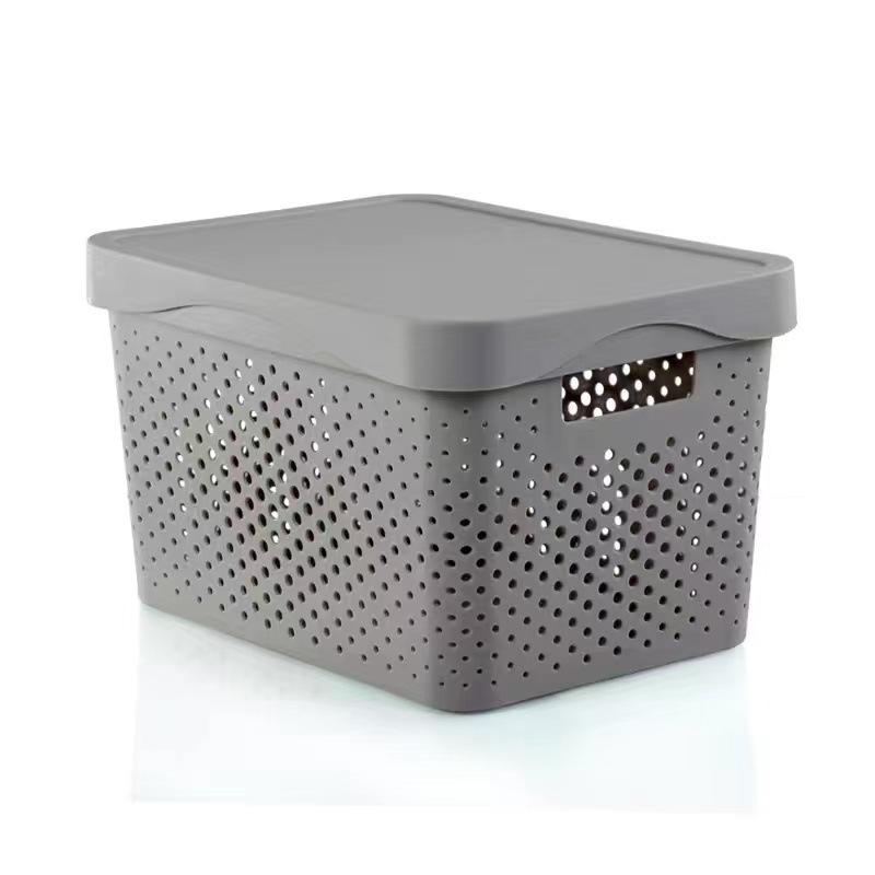 Hollow Plastic Storage Basket with Lid - Desktop Organizer & Wardrobe Bin