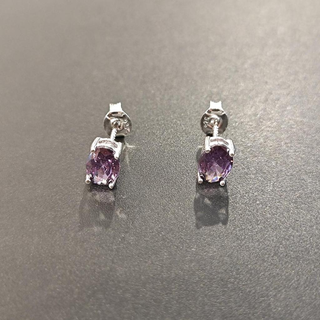 Women's 925 Sterling Silver Earrings Stud Amethyst Oval Purple Earring