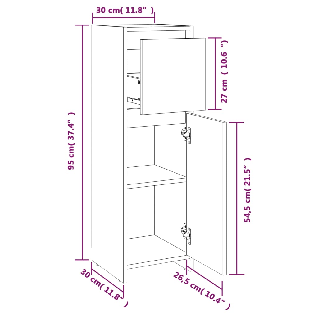 Bathroom Cabinet Smoked Oak Finish 30 X 30 X 95 Cm Engineered Wood